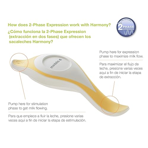 Medela Harmony breast pump features a two-phase expression system for efficient breast pumping.