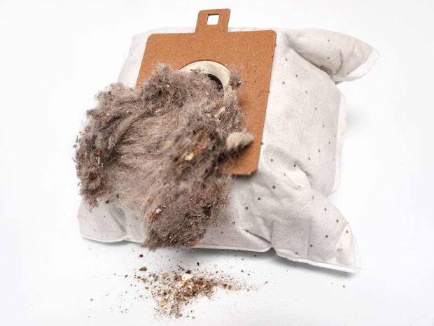 A fully filled vacuum dust bag