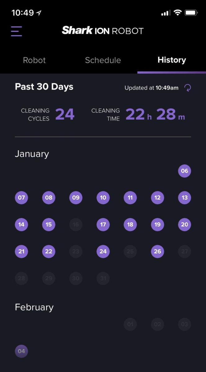 Shark ION Robot’s cleaning schedule