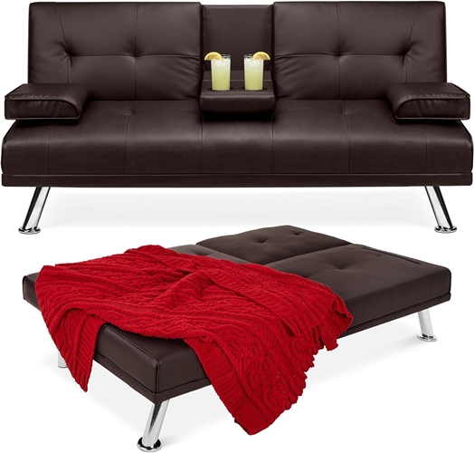 A futon is great for saving space because they can transform from a bed to a couch