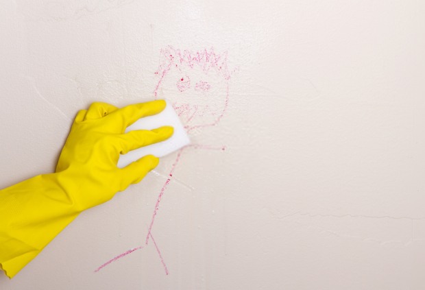Clean crayon on walls with baking soda